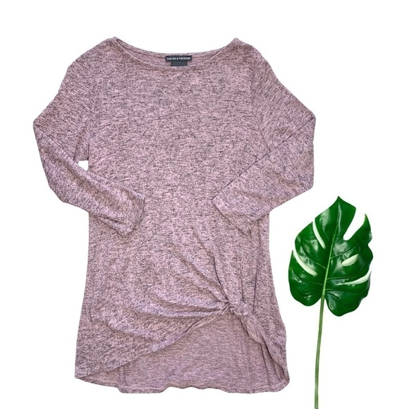 Chelsea & Theodore Mauve Marled Twist Hem 3/4 Sleeve Top Size Small - Picture 2 of 12